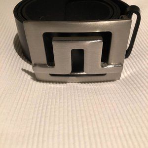 Authentic J. Lindeberg Black Leather Belt with Silver Belt Buckle